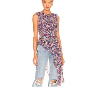 BCBGMAXAZRIA floral Asymmetrical Sleeveless top high low accordion pleat zip Lrg